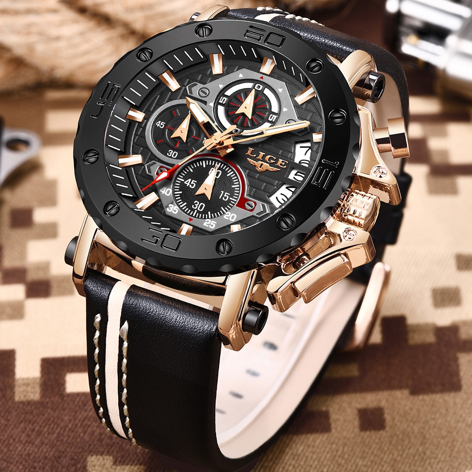 LIGE 2022 New Business Learther Mens Watches Top Brand Luxury Quartz Watch For Men Waterproof Sport Big Dial Military Wristwatch