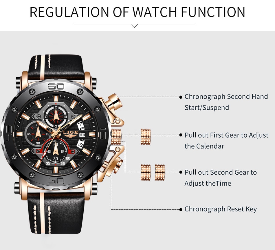LIGE 2022 New Business Learther Mens Watches Top Brand Luxury Quartz Watch For Men Waterproof Sport Big Dial Military Wristwatch