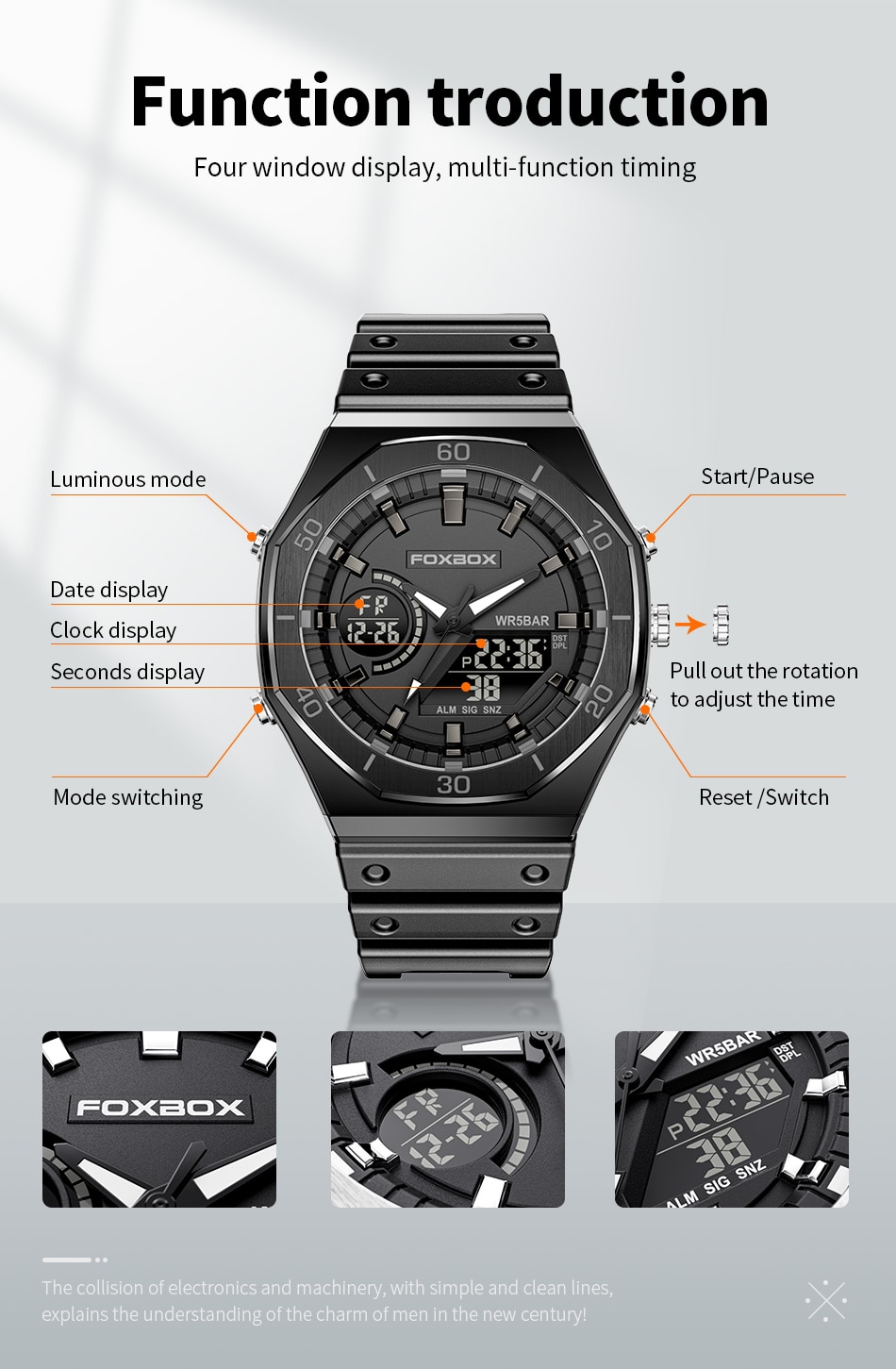 LIGE Brand FOXBOX Sport Fashion Quartz Mens Watch Dual Display Digital Casual 50M Waterproof Man Watch Clock Luminous Wristwatch