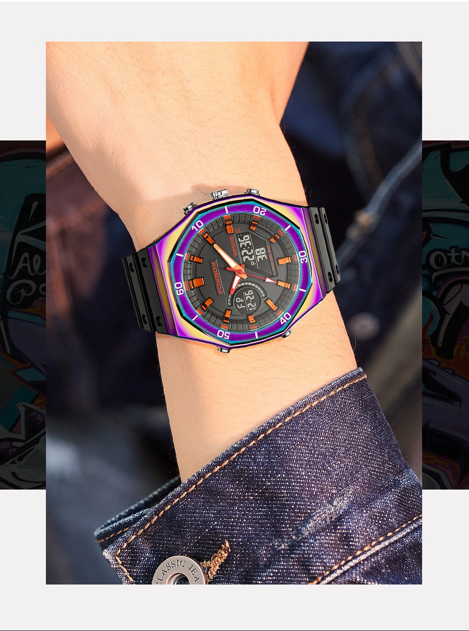 LIGE Brand FOXBOX Sport Fashion Quartz Mens Watch Dual Display Digital Casual 50M Waterproof Man Watch Clock Luminous Wristwatch
