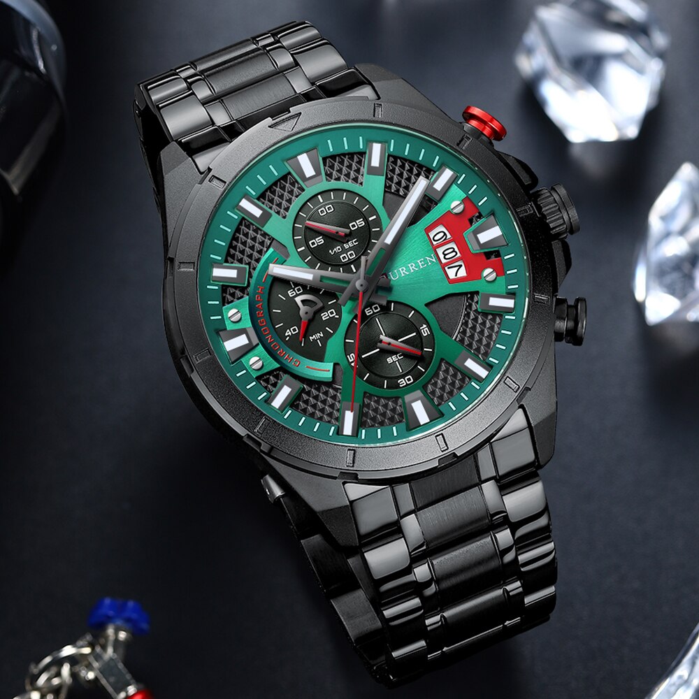 CURREN Watches Mens 2021 Top Brand Luxury Casual Steel Quartz Business Clock Male Sport Waterproof Date Chronograph