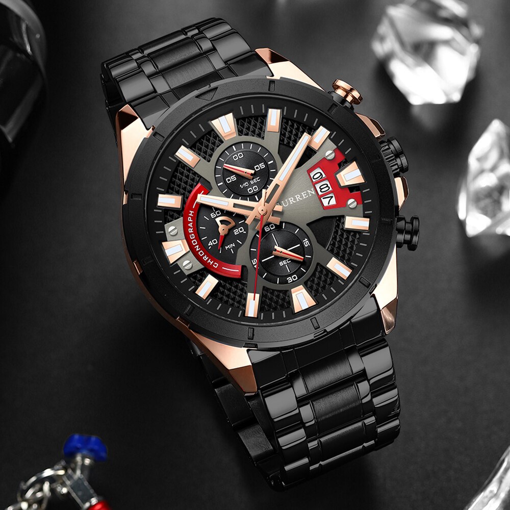 CURREN Watches Mens 2021 Top Brand Luxury Casual Steel Quartz Business Clock Male Sport Waterproof Date Chronograph
