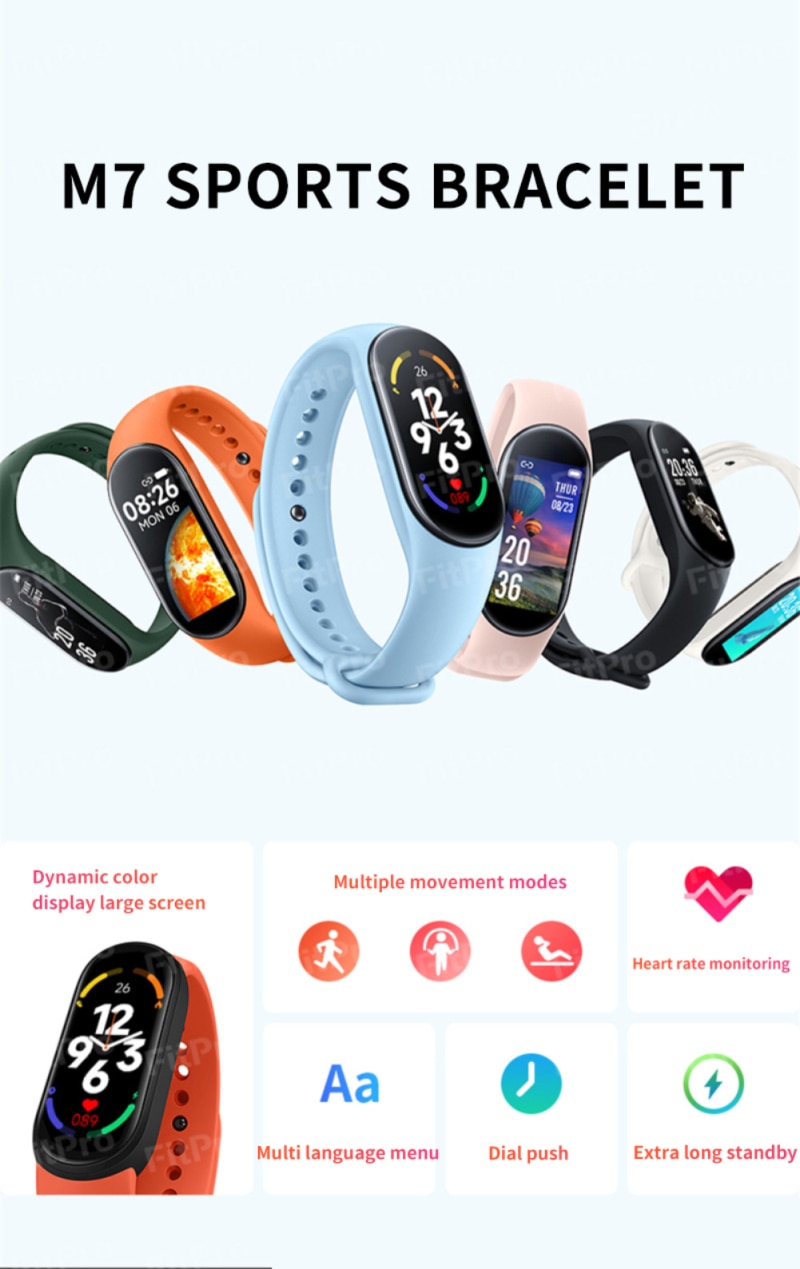 New M7 Smart Watch Men Women Fitness Sports Smart Band Fitpro Version Bluetooth-compatible Heart Rate Take Pictures Smartwatch