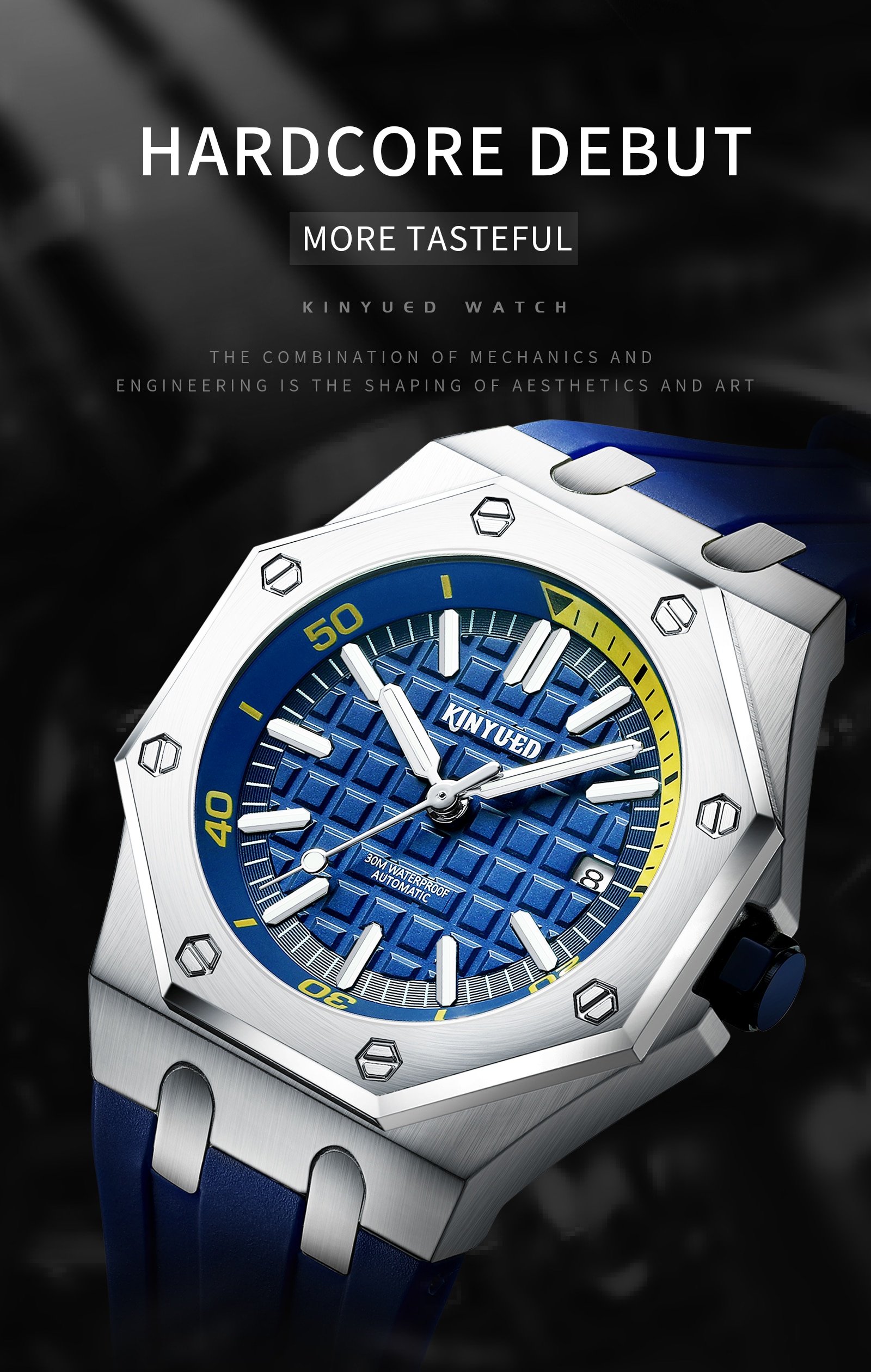 New Men's Watch Top Luxury Brand Automatic Mechanical Watch Men's Fashion Silicone Strap Waterproof Watch Date