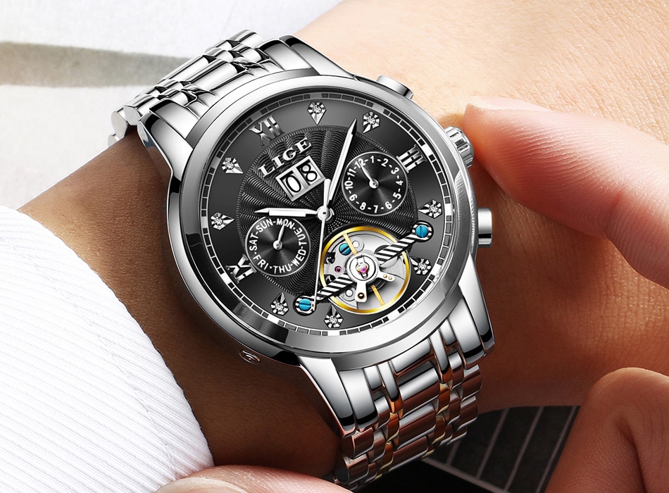 Relogio Masculino LIGE 2022 Men's Self-Wind Tourbillon Mechanical Watches Water Resistant Automatic Skeleton Watch Men Relojes