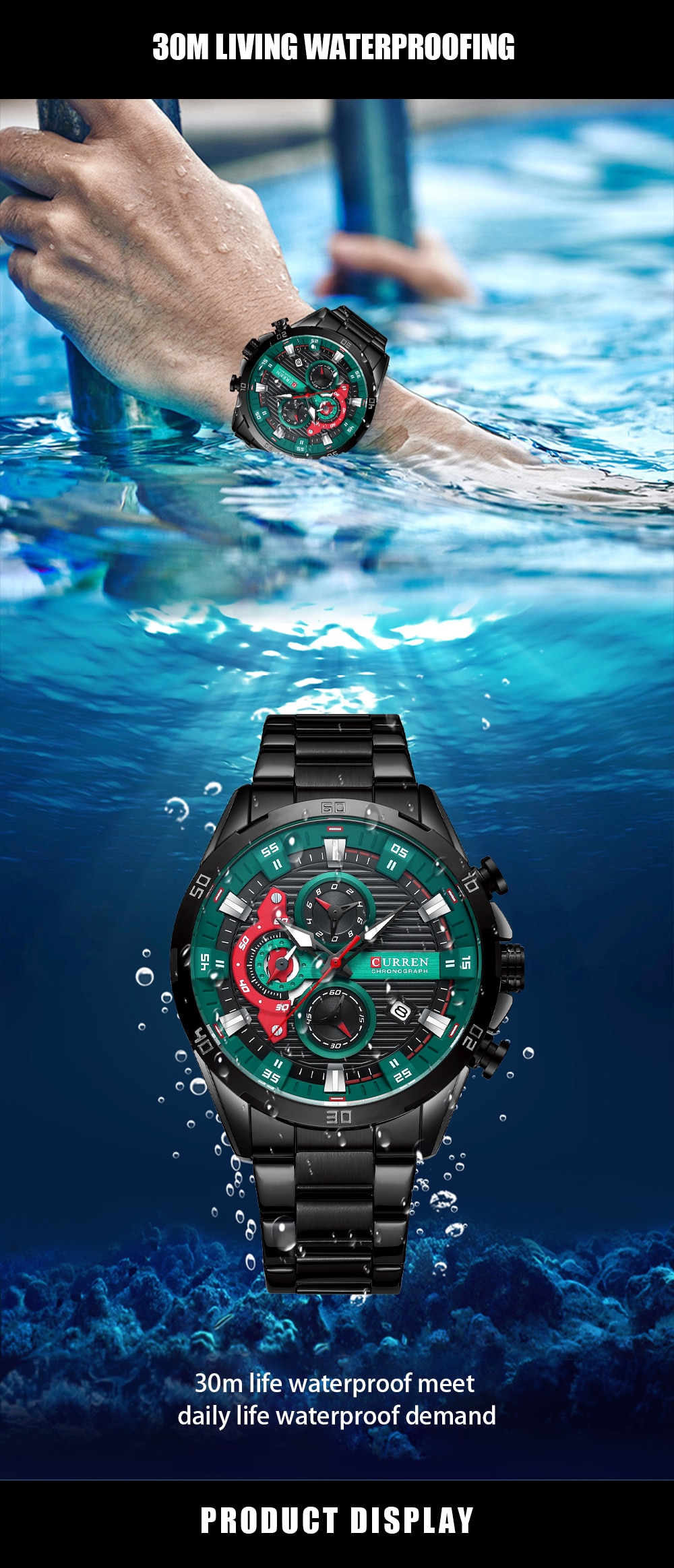 CURREN Chronograph 2022 Sports Wrist Watches for Men Waterproof Watches Stainless Steel Wristwatches Quartz Luminous Male Clock