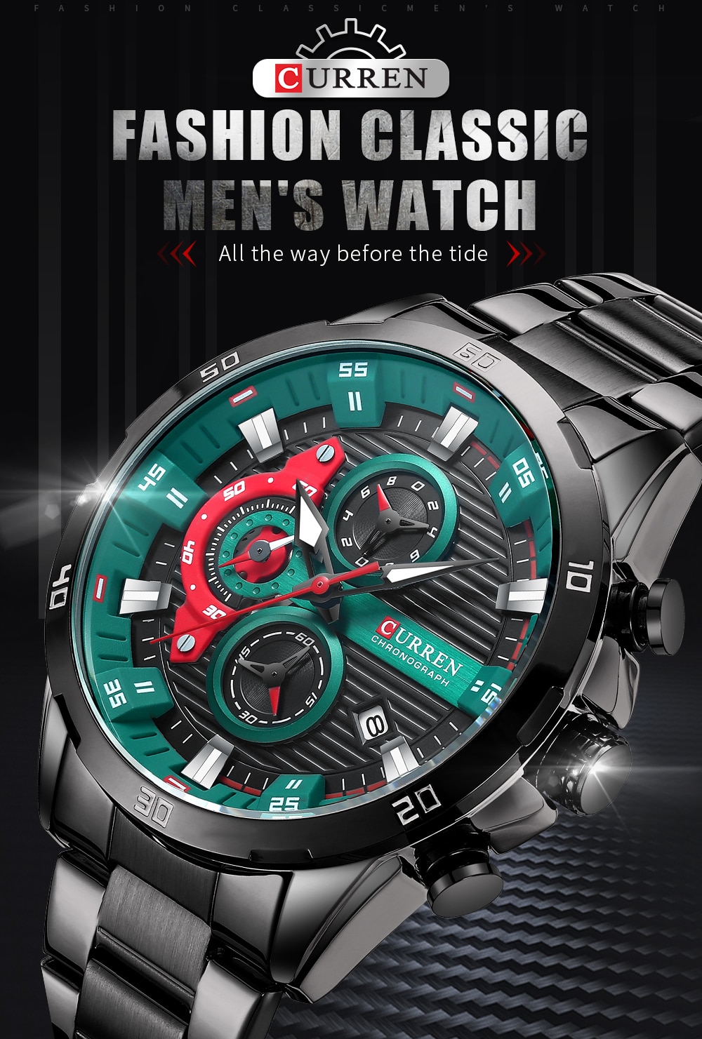 CURREN Chronograph 2022 Sports Wrist Watches for Men Waterproof Watches Stainless Steel Wristwatches Quartz Luminous Male Clock