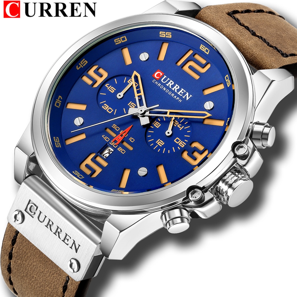 Luxury Brand CURREN Watch Fashion Quartz Men Watch Military Waterproof Leather Strap Sport Mens Watches Casual Male Clock часы