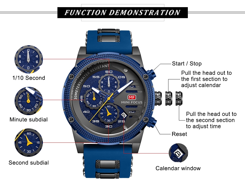 MINI FOCUS Fashion Men's Watches Luxury Brand Quartz Waterproof Sports Wristwatch Relogio Masculino Reloj Hombre Silicone Strap