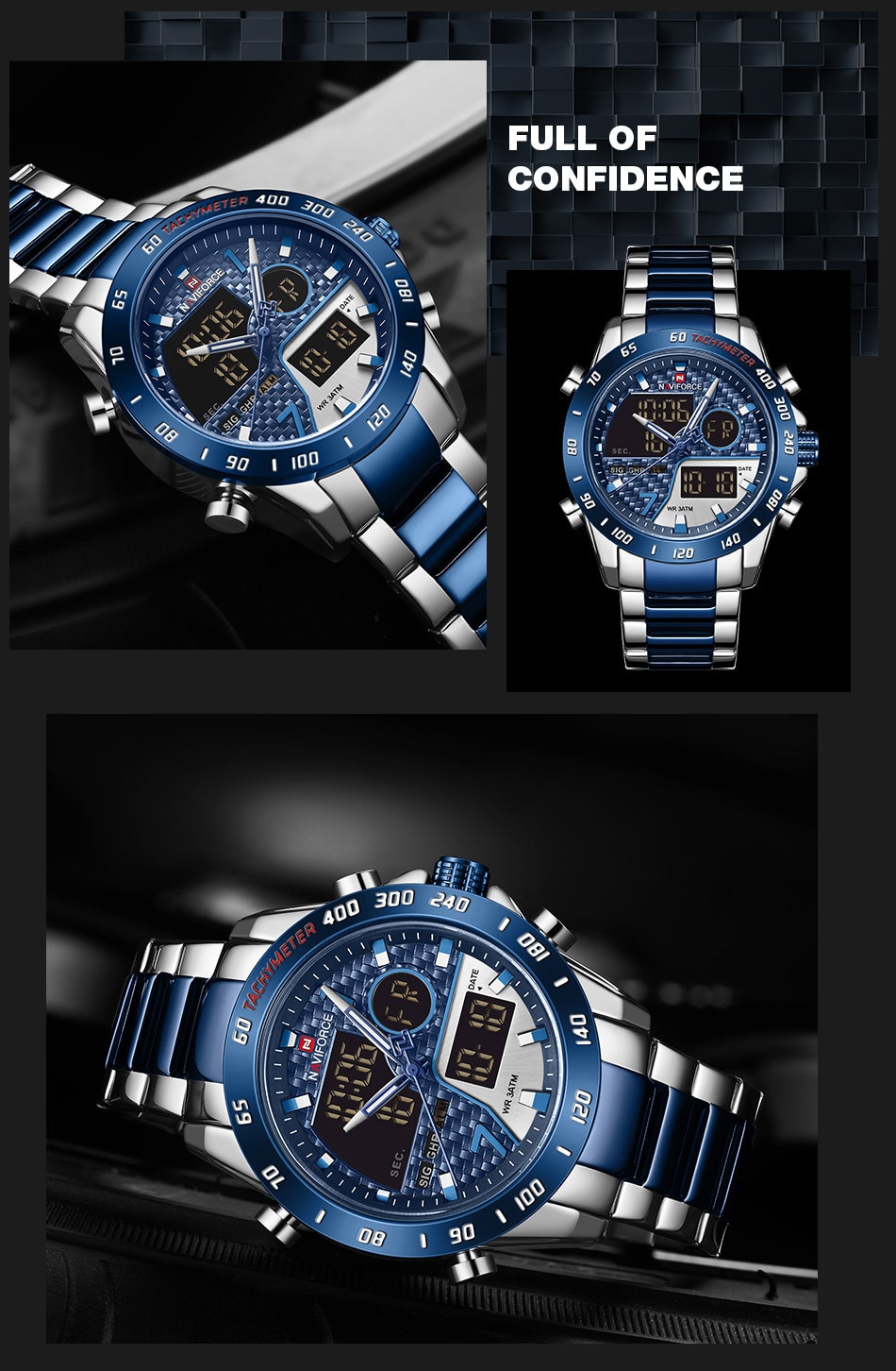 NAVIFORCE Luxury Brand Men's Wrist Watch Military Digital Sport Watches For Man Steel Strap Quartz Clock Male Relogio Masculino