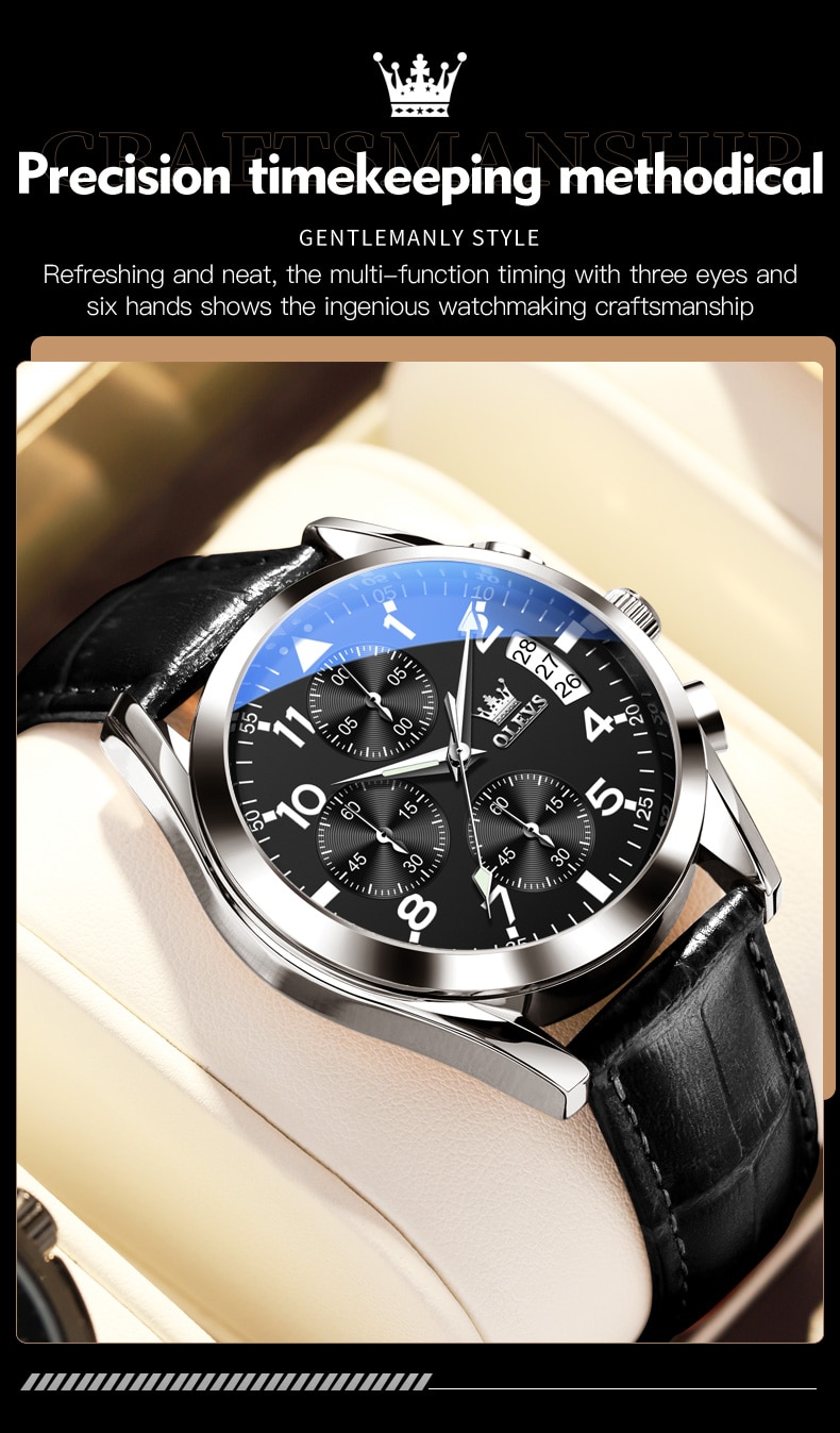 OLEVS Luxury Men's Watches Waterproof Luminous Quartz Wrist watch Leather Date Sports Top Brand Male Watch for Men Relogio