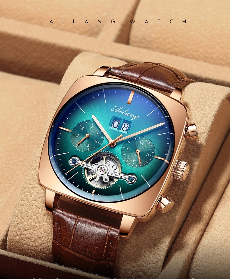 2022AILANG famous brand watch montre automatique luxe chronograph Square Large Dial Watch Hollow Waterproof mens fashion watches