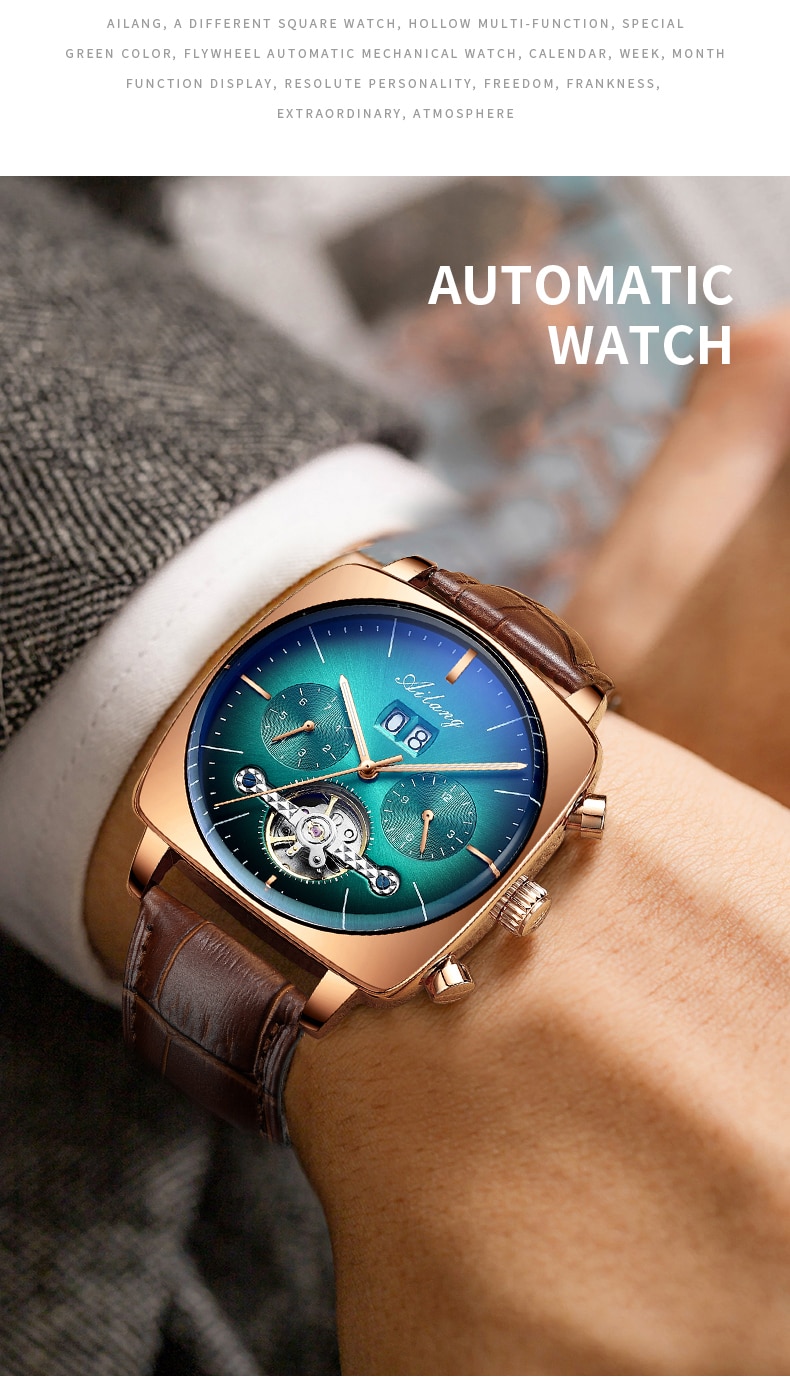2022AILANG famous brand watch montre automatique luxe chronograph Square Large Dial Watch Hollow Waterproof mens fashion watches