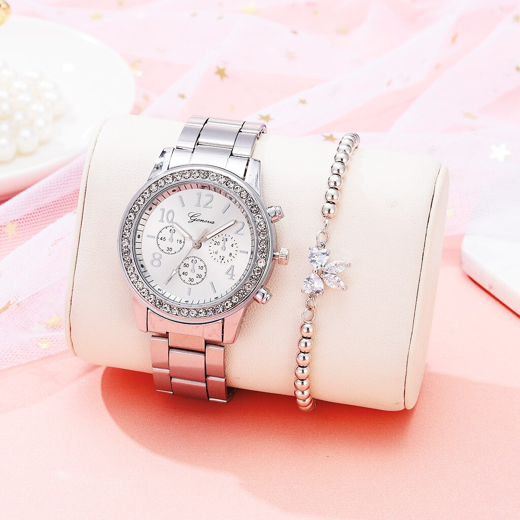 2022 Women Watches Fashion Rose Gold Watch Bracelet Set Ladies Wristwatches Stainless Steel Silver Strap Female Quartz Watch