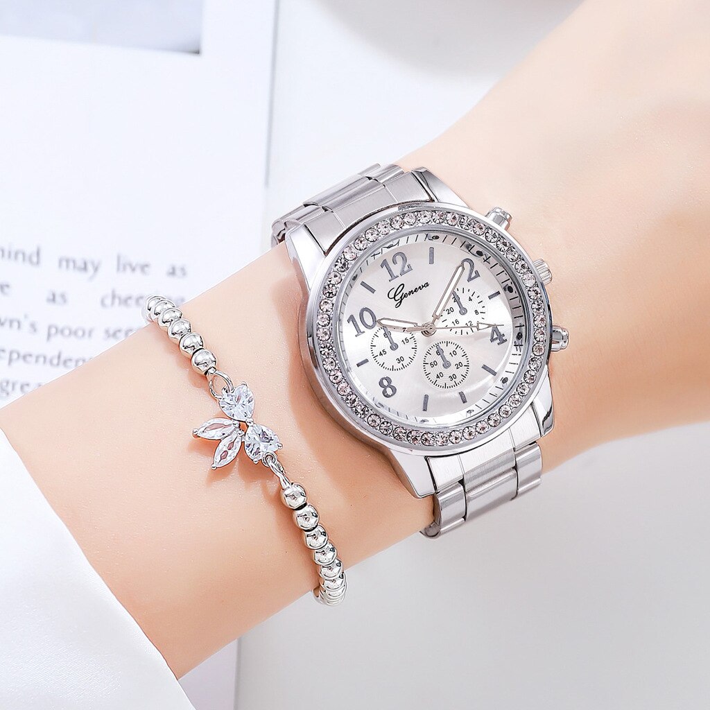 2022 Women Watches Fashion Rose Gold Watch Bracelet Set Ladies Wristwatches Stainless Steel Silver Strap Female Quartz Watch