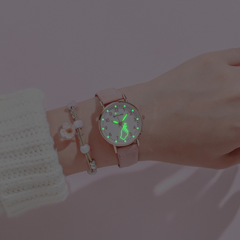 Luminous Women Watches Set Casual Cute Small Dial Ladies Watch Fashion Girls Pink Wristwatch Bracelet Gift 2022 montre femme