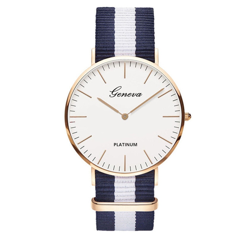 Classic Fashion Stripe Nylon Band Women Watch Top Luxury Brand Men Quartz Wrist Watch Lady Watch Montre Femme Horloge Saat Clock