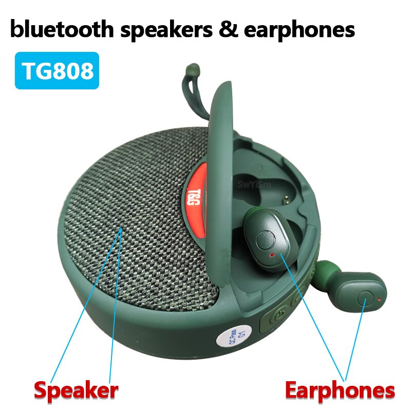 2 in 1 bluetooth Speaker + Headset Wireless 3D Stereo Subwoofer Music Sports In-Ear Earphone Support TF Card FM Radio