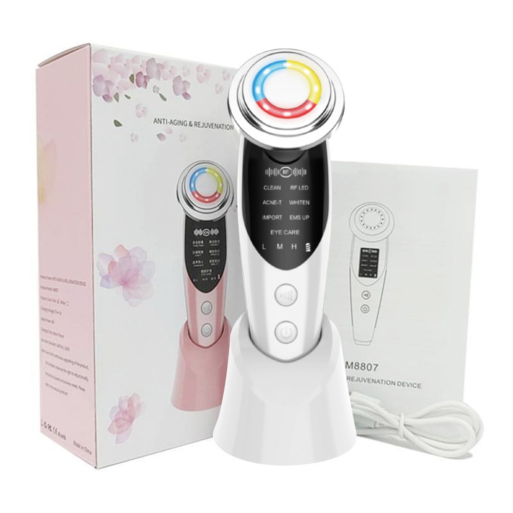 EMS Facial Massager LED Light Therapy Sonic Vibration Wrinkle Removal Skin Tightening Hot Cool Treatment Skin Care Beauty Device