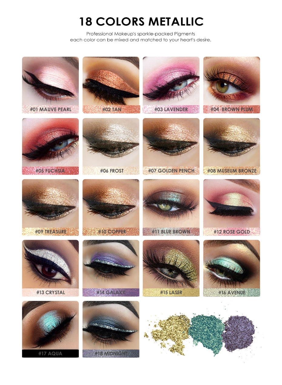 FOCALLURE 18 Colors Glitter Eye Shadow Cosmetic Makeup Diamond Lips Loose Powder Eyeshadow Makeup Eyes Pigment Powder Comestic