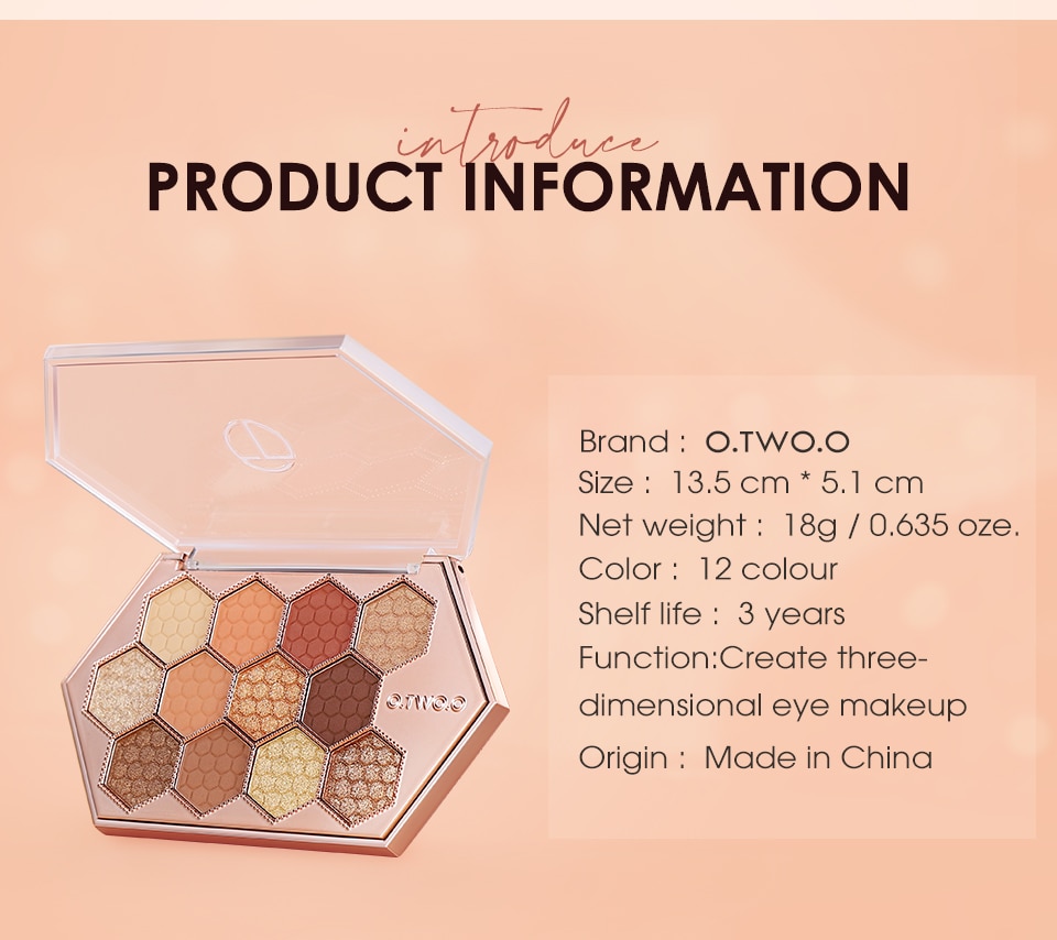O.TWO.O Eyeshadow Palette 12 Colors Shimmer Matte Eye Shadow Long-lasting Waterproof Eye Pigments Shiny Shadows Cosmetics