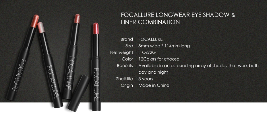 FOCALLUR Eyeshadow Stick Waterproof Cosmetic Eye Shadow Pen Highlighter Cream Pencil For Women Beauty