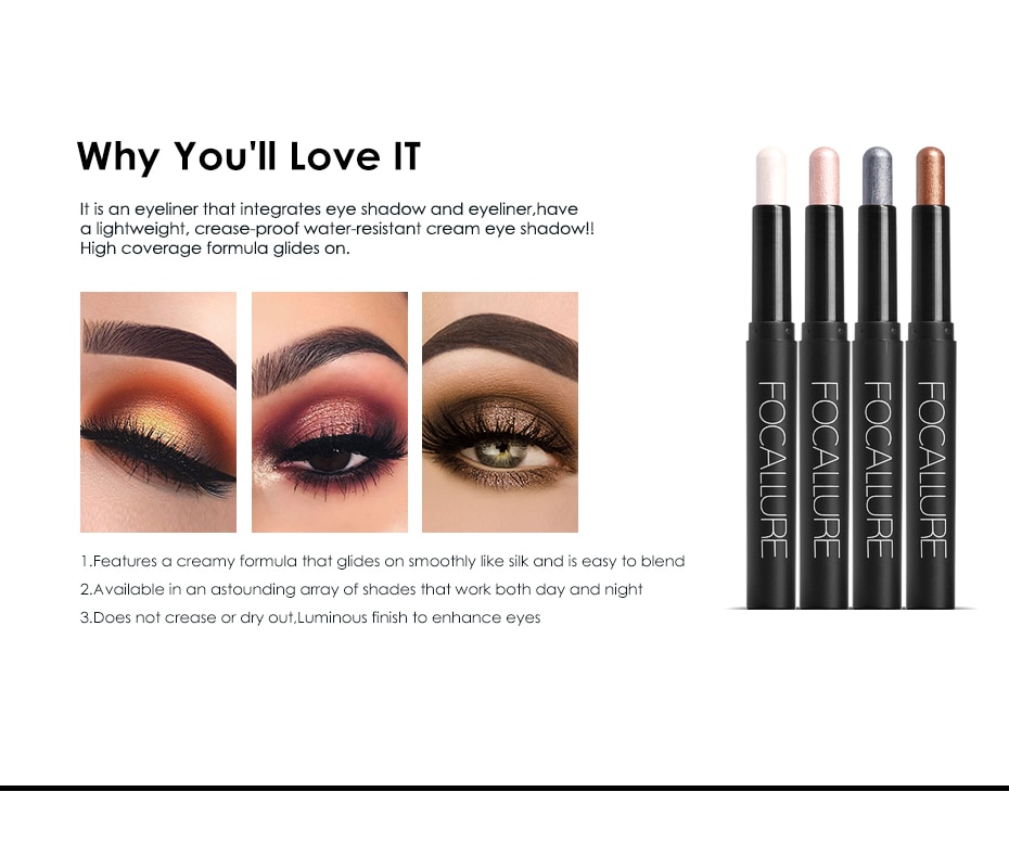 FOCALLUR Eyeshadow Stick Waterproof Cosmetic Eye Shadow Pen Highlighter Cream Pencil For Women Beauty
