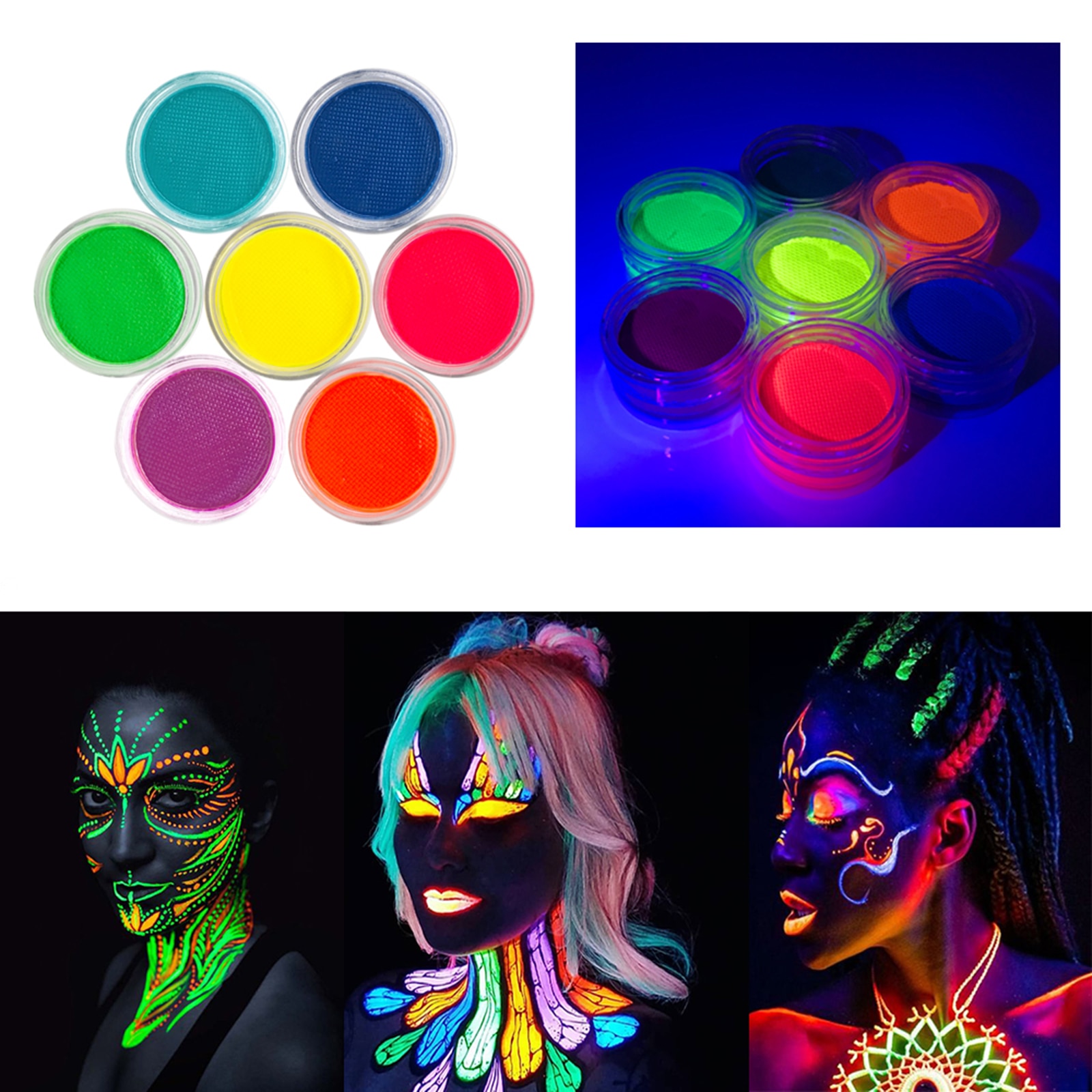 7Pcs/set Double Colors Water Activated Eyeliner UV Glow Eye Body Face Paint Retro Graphic Hydra Eye Liner 14 Colors Eye Makeup