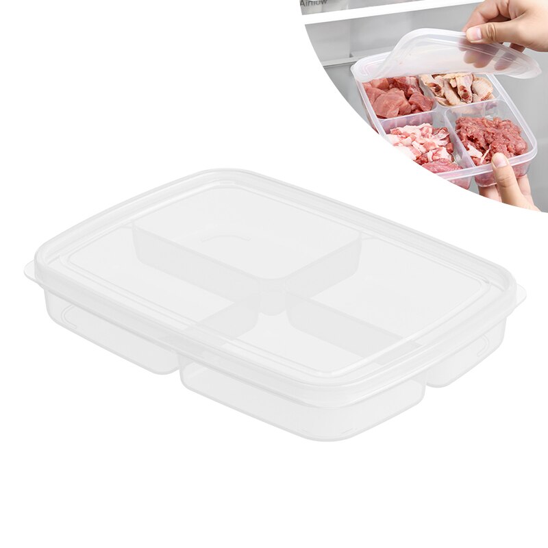 4 Grids Food Preparation Storage Box Compartment Refrigerator Freezer Organizers Sub-Packed Meat Onion Ginger Dishes Crisper