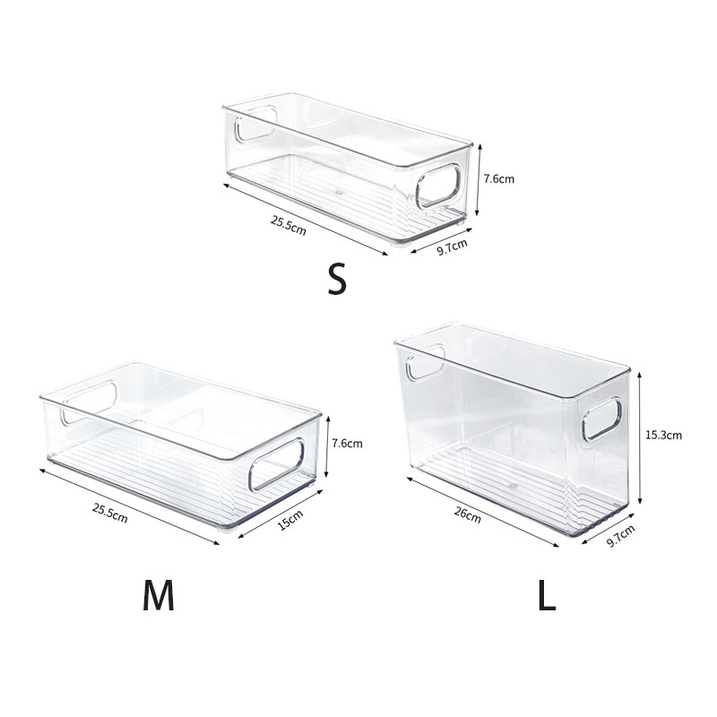 1pc S/M/L 3 Sizes Refrigerator Organizer Plastic Transparent Stackable Drawer Food Storage Bins With Handles Kitchen Accessory