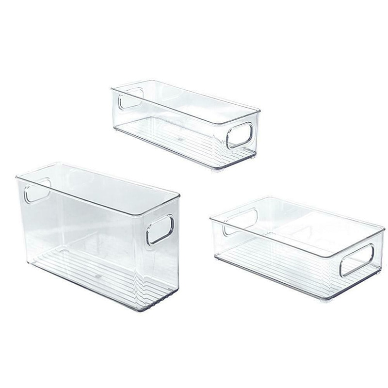 1pc S/M/L 3 Sizes Refrigerator Organizer Plastic Transparent Stackable Drawer Food Storage Bins With Handles Kitchen Accessory