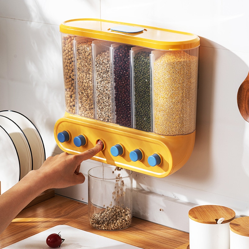 2/4/6L Food Grains Storage Tank Box Sealed Moisture Proof Rice Buckets Wall Mounted Organizer Kitchen Bulk Classified Container