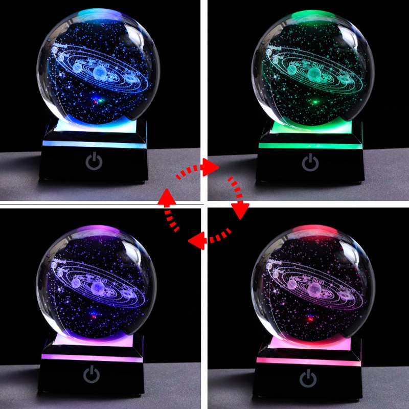 3D Crystal Ball Laser Engraved Planet Crystal Ball Solar System Globe Astronomy Gift Birthday Gift Glass Sphere Home Decoration