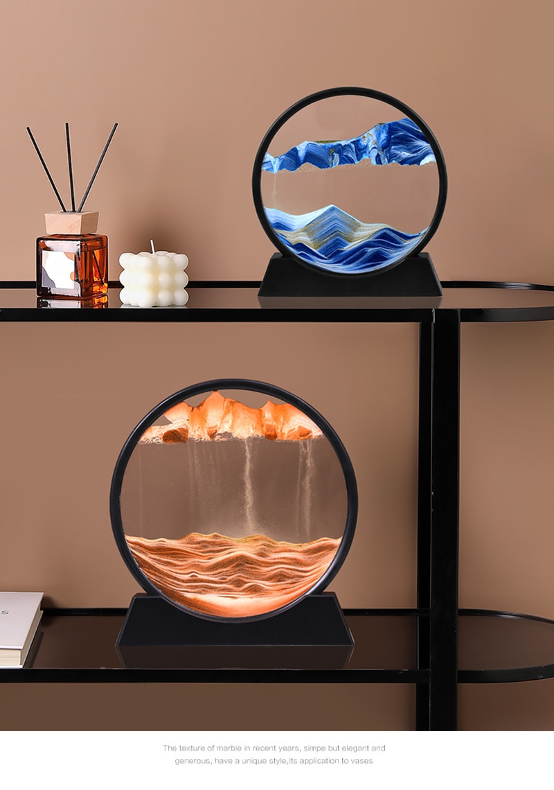 Artistic Round Glass Quicksand Painting 3D Dynamic Hourglass Home Decor Flowing Sand Deep Sea Sandscape Livingroom Decoration
