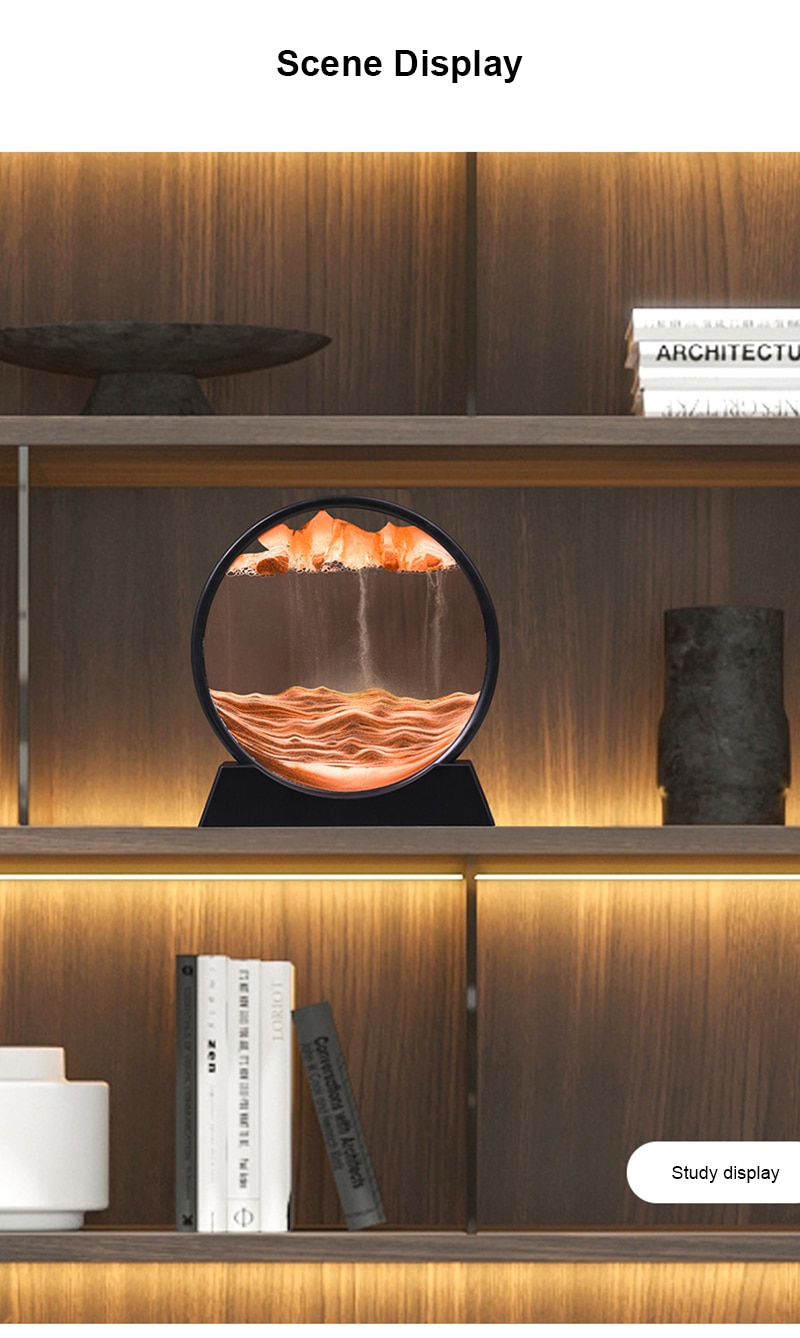 Artistic Round Glass Quicksand Painting 3D Dynamic Hourglass Home Decor Flowing Sand Deep Sea Sandscape Livingroom Decoration