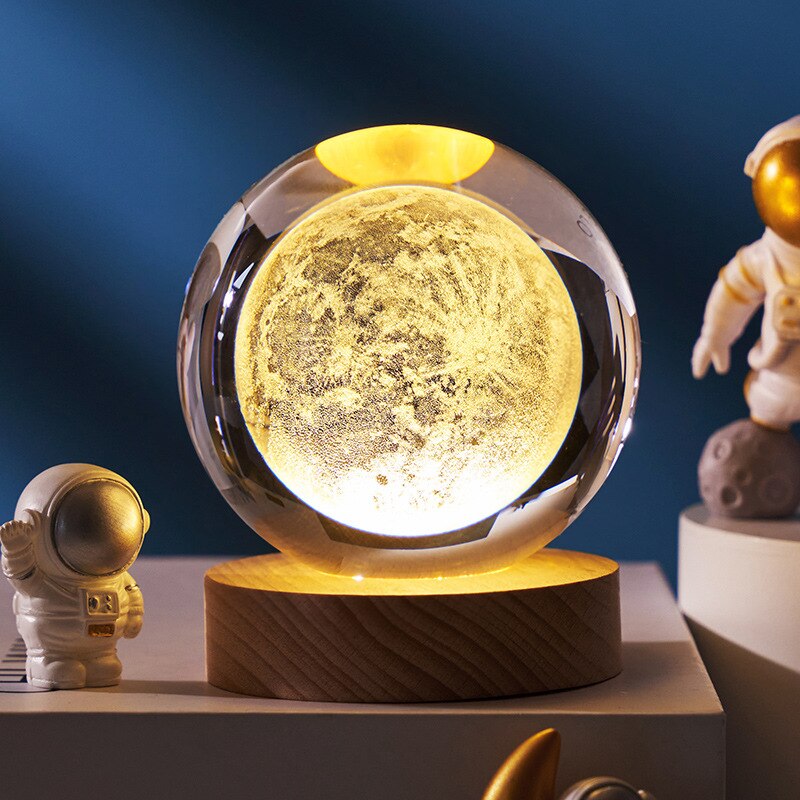 Astronomy 3D Solar System Crystal Ball with LED Lighting Sphere Stand Holder Laser Engraving Glass Ball Decoration Photo Props