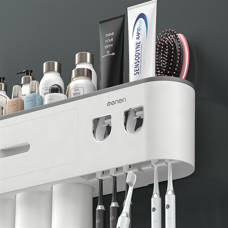 Toothbrush Holder Double Automatic Toothpaste Dispenser Magnetic Adsorption Inverted Cup Storage Rack Bathroom Accessories