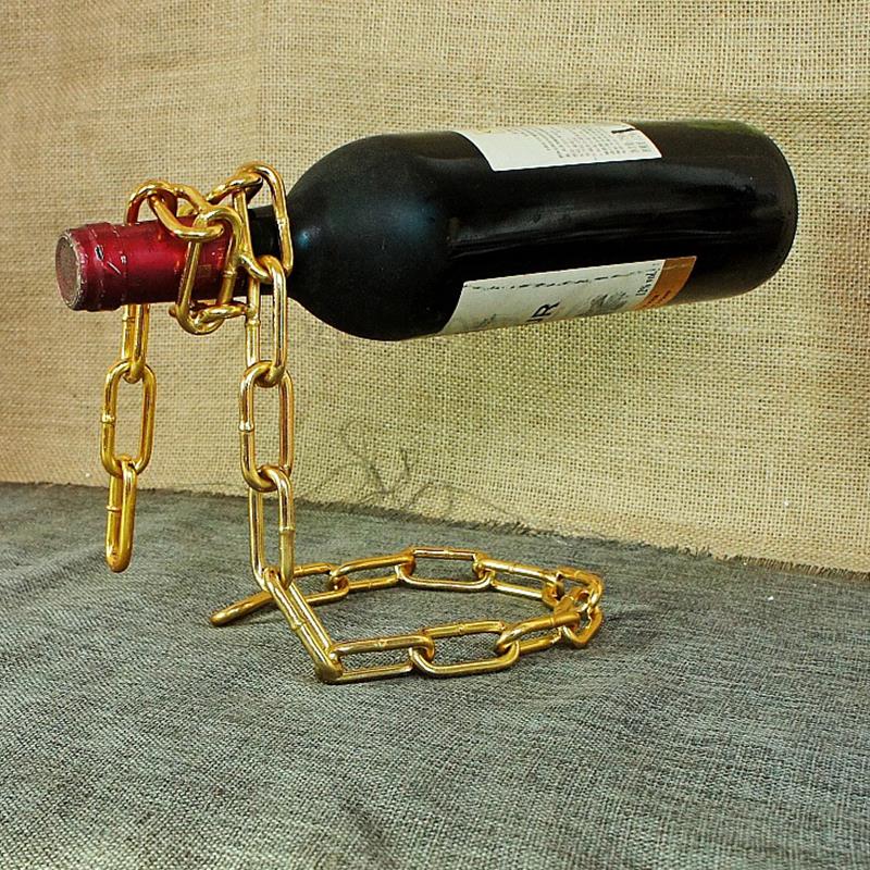 Magic Suspension Wine Bottle Holder Cabinet Display Stand Shelf Bracket Metal Crafts Creative Chain Rope Kitchen Utensils Decor