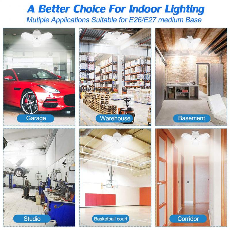 360 Degree LED Light E26/E27 Garage Deformable Indoor Ceiling Light Garage Workshop Hood Mount High Light Garage Workshop Light