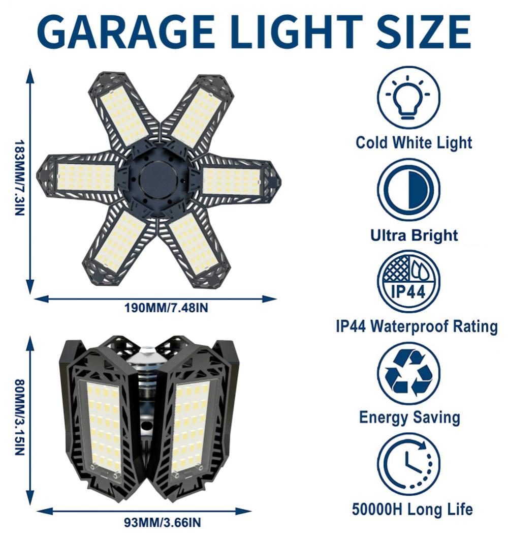 6 Panels LED Garage Light Deformable Ceiling Light Adjustable Led Bulb E27/E26 LED Lights For Garage Workshop Storage Warehouse