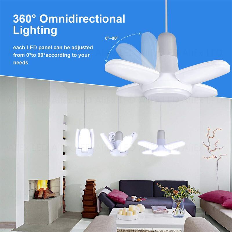 NEW E27 LED Bulb Fan Blade Timing Lamp AC85-265V 28W Foldable Led Light Bulb Lampada Night Light For Home Ceiling Light Lighting