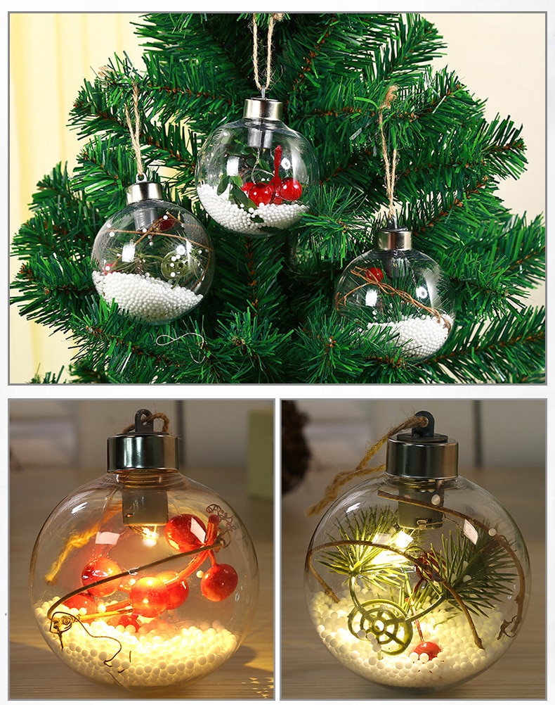 Christmas LED Decoration Ball Lights Xmas Tree Hanging Ornaments Transparent Luminous Bulb Pendant New Year 2022 Home Decoration