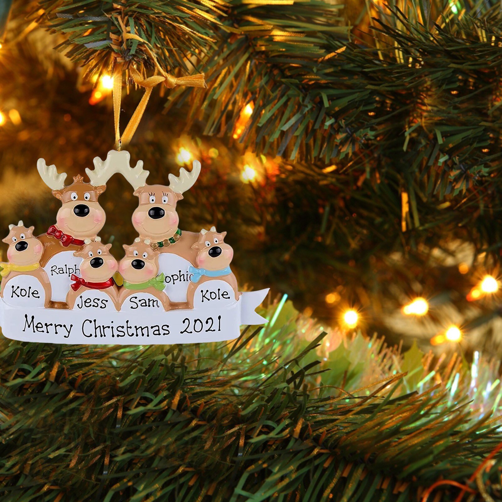 2022 Christmas Holiday Decorations Personalised Family Christmas Xmas Tree Bauble Decoration Ornament Elk Deer Family ornaments