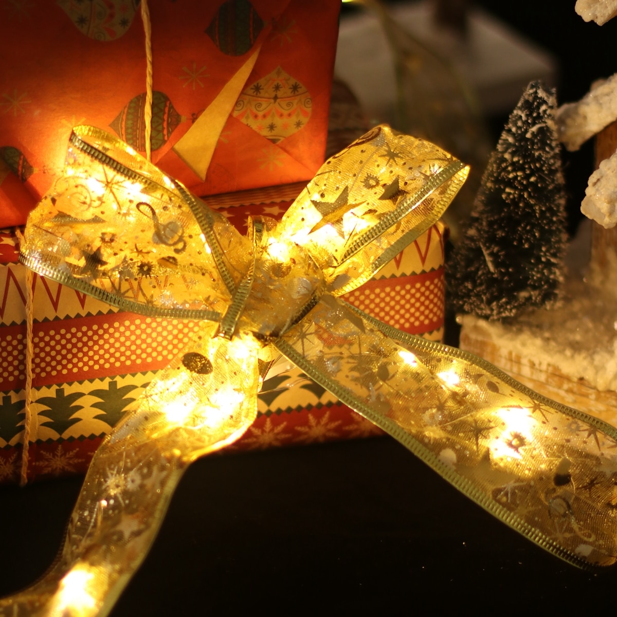 Ribbon Fairy Light Christmas Decoration Christmas Tree Ornaments For Home 2022 Bows String Lights Navidad Natal New Year 2023