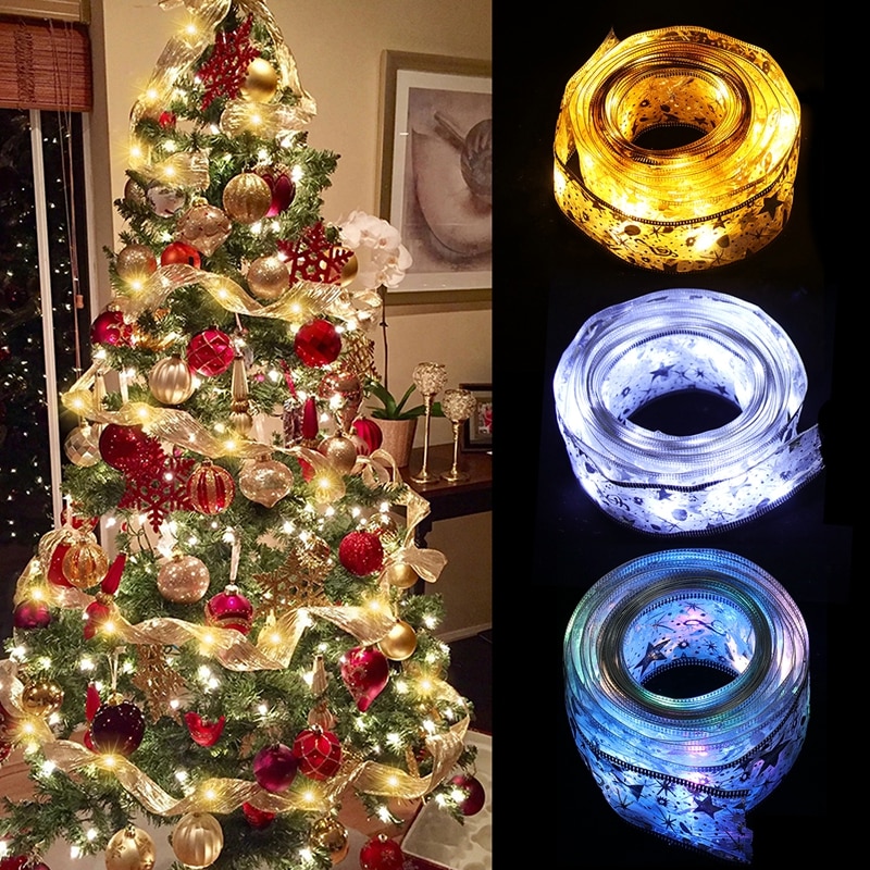 Ribbon Fairy Light Christmas Decoration Christmas Tree Ornaments For Home 2022 Bows String Lights Navidad Natal New Year 2023
