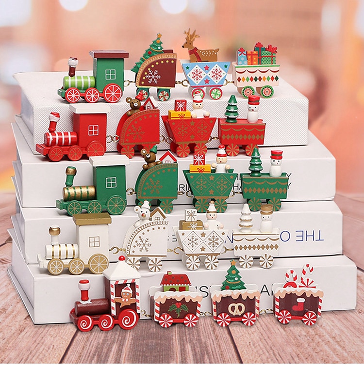 Christmas Plastic/Wooden Train Toy Merry Christmas Decor For Home Kids Christmas Gift Xmas Ornaments Navidad 2022 New Year 2023