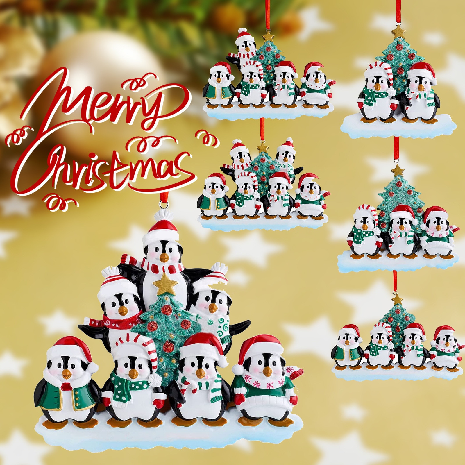 1PCS Resin Cute Penguin Family Pendant Xmas Christmas Tree Decoration Drop Ornaments Gift 2022 New Year Party for Home Decor