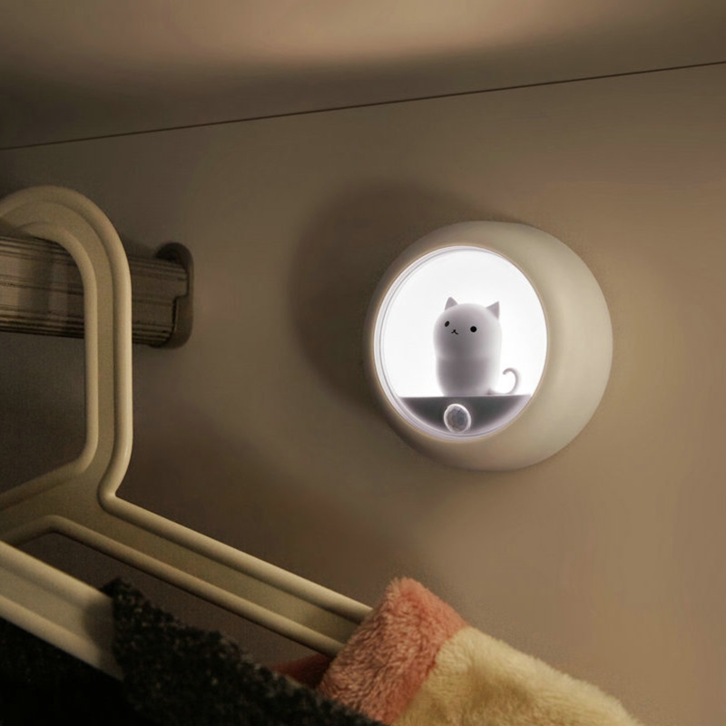 Creative Cat Smart LED Night Light PIR Motion Sensor USB Rechargeable Lamp Decor